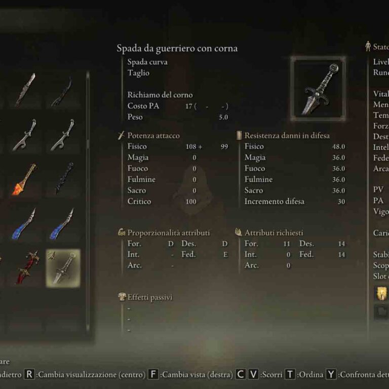Elden Ring Shadow of the Erdtree spada da guerriero con corna